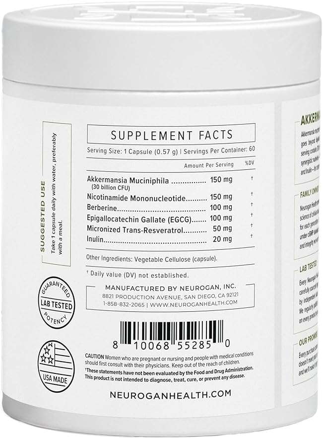 Neurogan Akkermansia Muciniphila Postbiotic - 30 Billion AFU - Probiotics for Digestive Health & Cellular Support - Probiotic Capsules for Women & Men - 2 Month Supply, 60 Count - Image 9