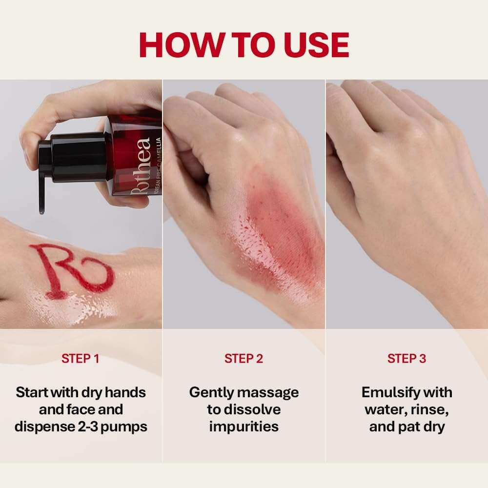 Rothea Korean Fire Camellia Cleansing Oil – Gentle Oil Cleanser for Face & Makeup, Blackhead Remover, Korean Skin Care, 6.76 fl oz / 200ml - Image 6