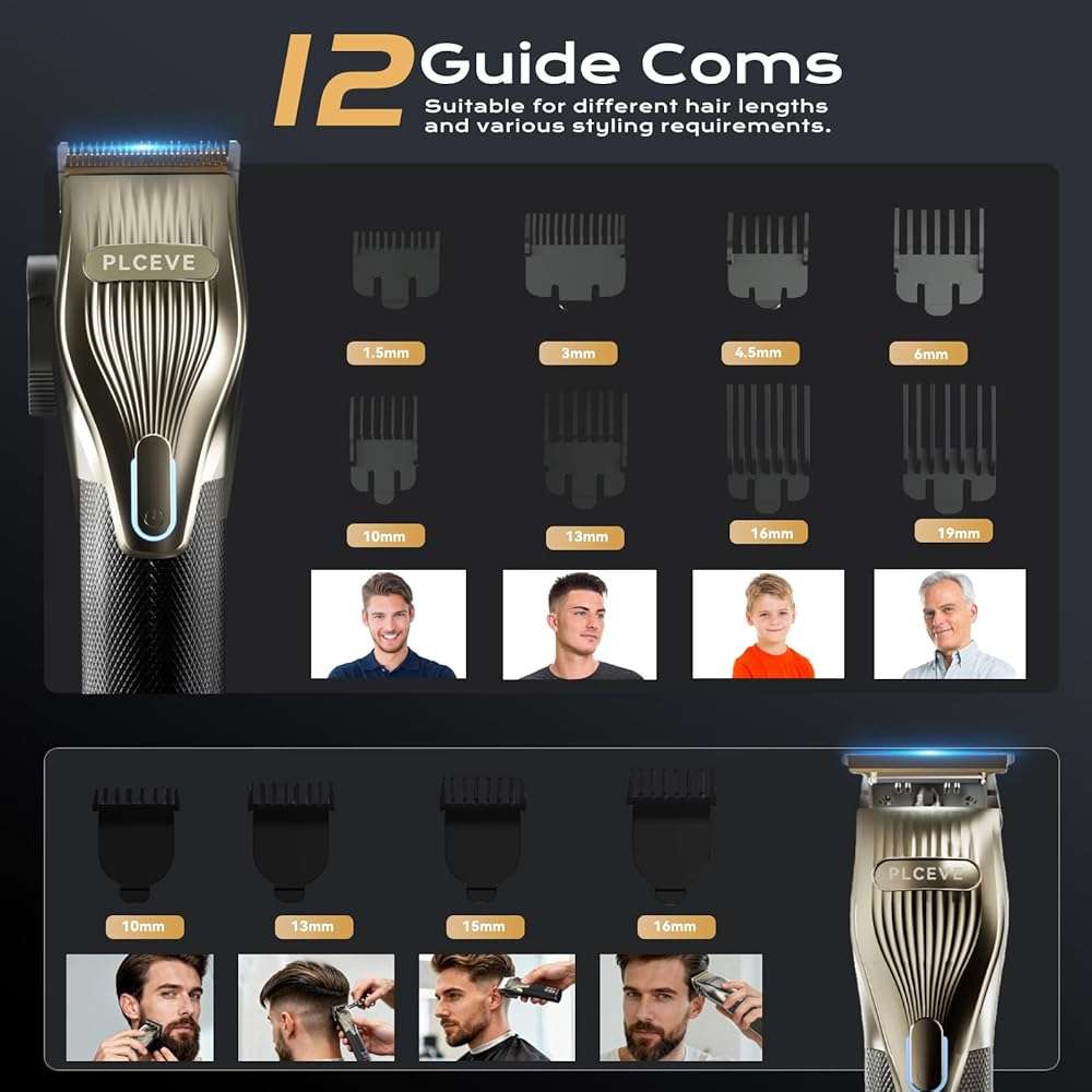 piceve Hair Clipper for Men, Professional Electric Hair Cutting & Trimmers Set with 7500RPM Powerful Motor & LCD Display, Mens Cordless Hair Grooming Kit Barbers Haircut, Gift for Birthday Christmas - Image 5