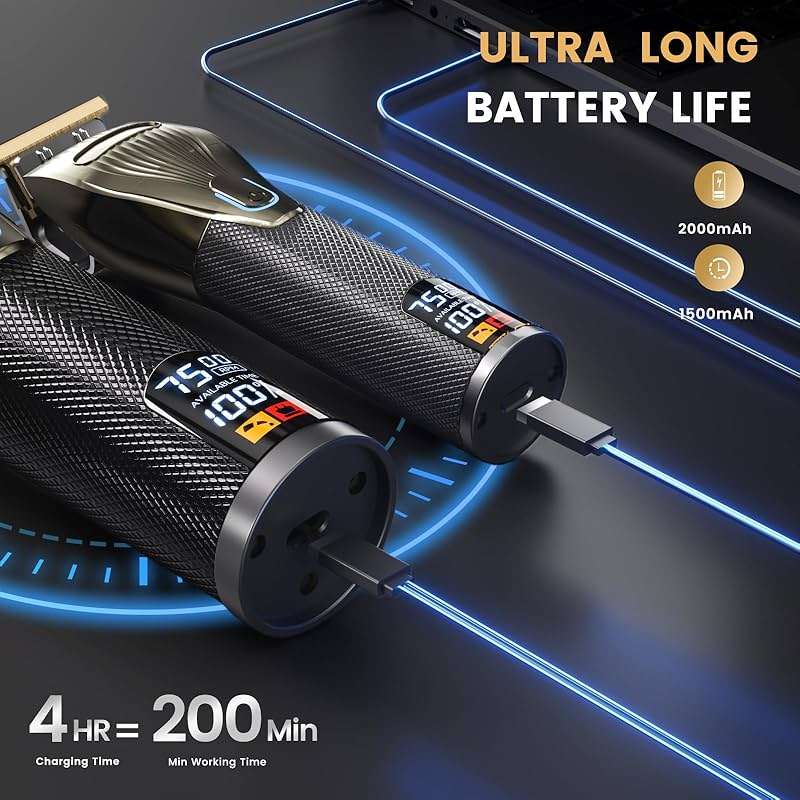 piceve Hair Clipper for Men, Professional Electric Hair Cutting & Trimmers Set with 7500RPM Powerful Motor & LCD Display, Mens Cordless Hair Grooming Kit Barbers Haircut, Gift for Birthday Christmas - Image 6