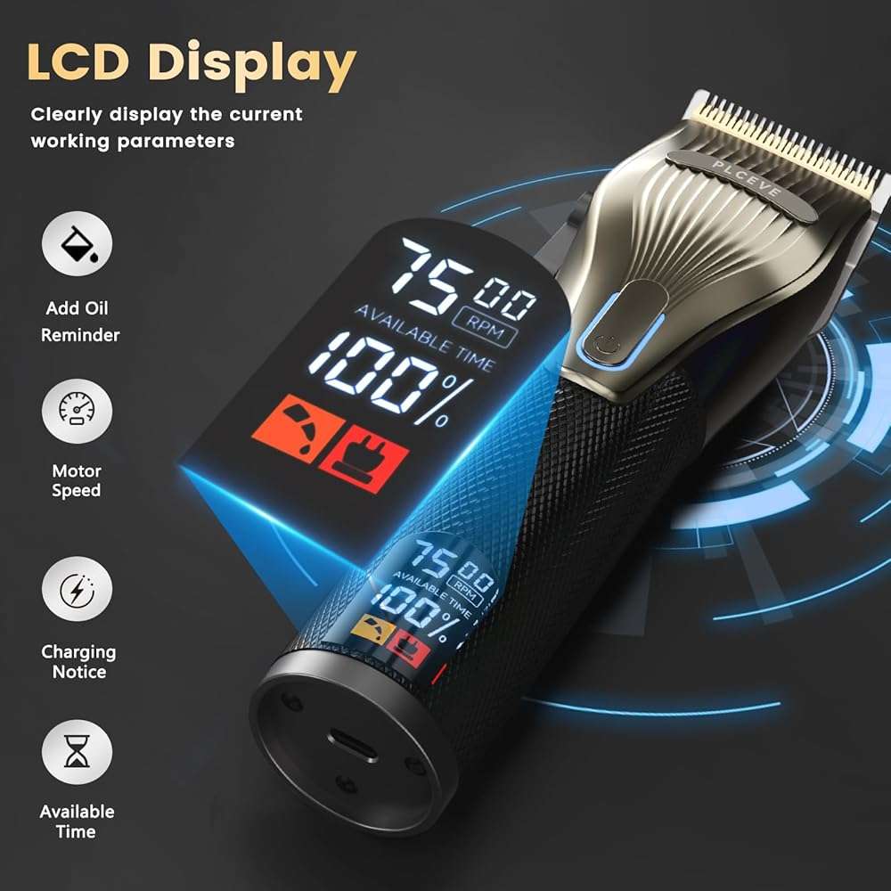 piceve Hair Clipper for Men, Professional Electric Hair Cutting & Trimmers Set with 7500RPM Powerful Motor & LCD Display, Mens Cordless Hair Grooming Kit Barbers Haircut, Gift for Birthday Christmas - Image 7