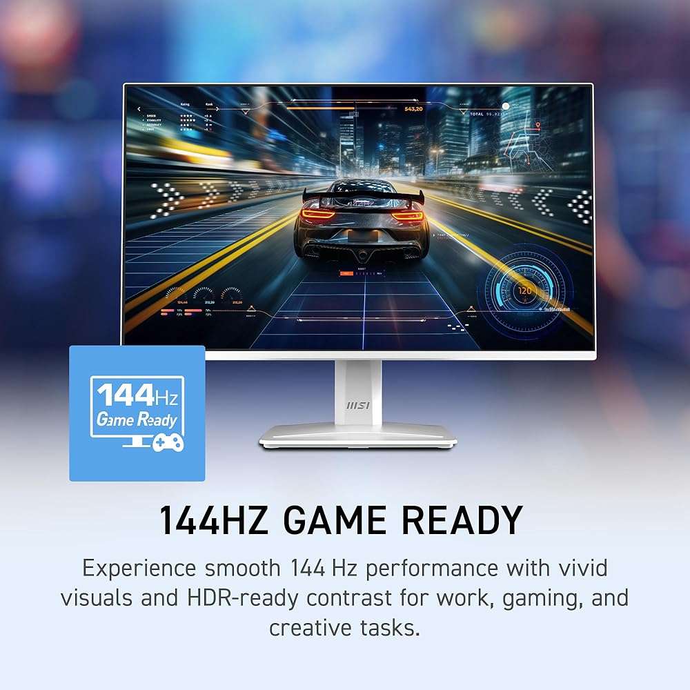 msi PRO MP243W E14 24-inch IPS 1920 x 1080 (FHD) Computer Monitor, 144Hz, Adaptive-Sync, HDR Ready, HDMI, Display Port, VESA Mountable, Tilt, 4-Side Slim Bezel, 1ms, White - Image 2