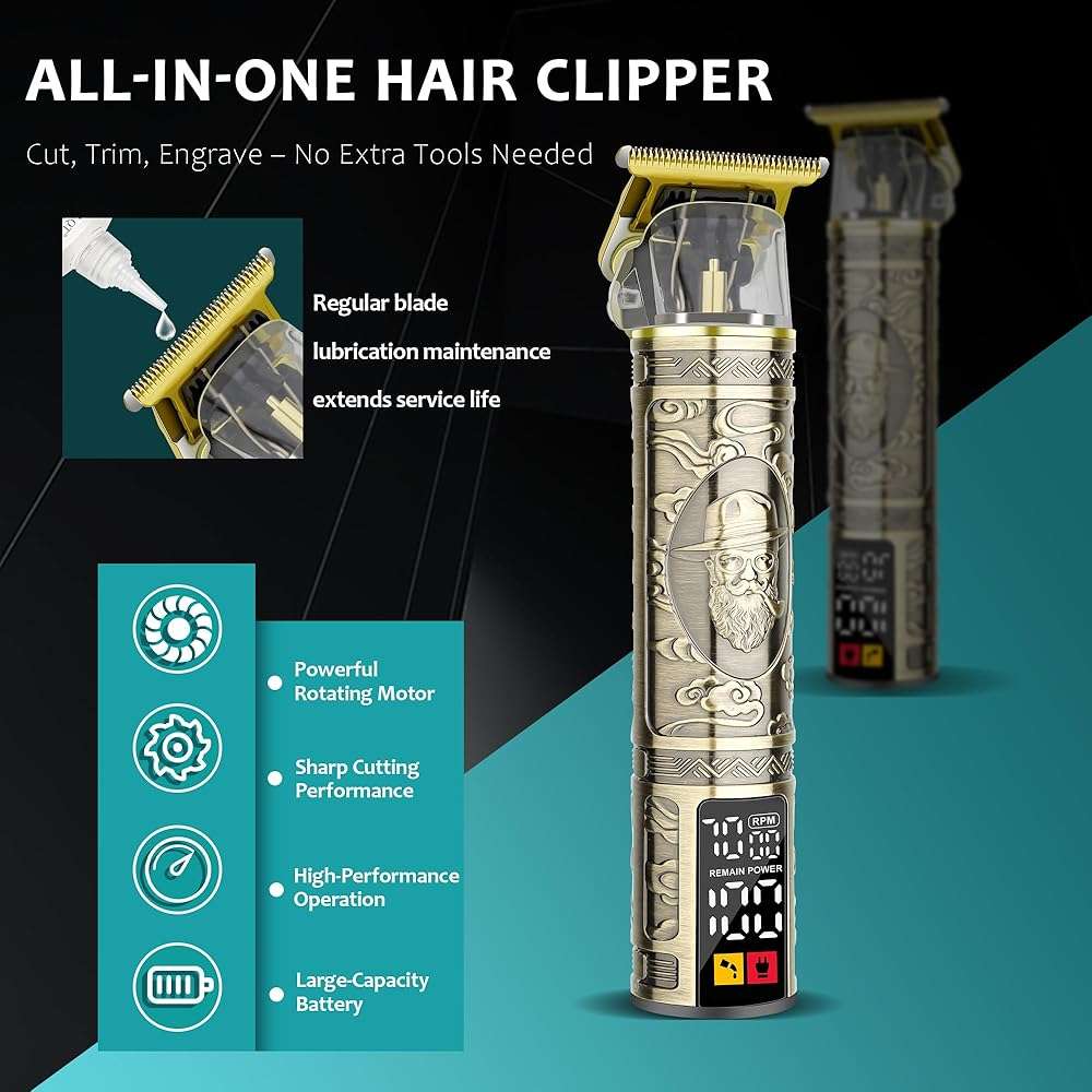 Professional Beard Trimmer for Men, 3-Speed (6500/7000/7500 RPM), Zero Gapped T-Blade Trimmer with LCD Display, Precision Edger for Barber Fades & Grooming,Gifts for Men(Bronze) - Image 2