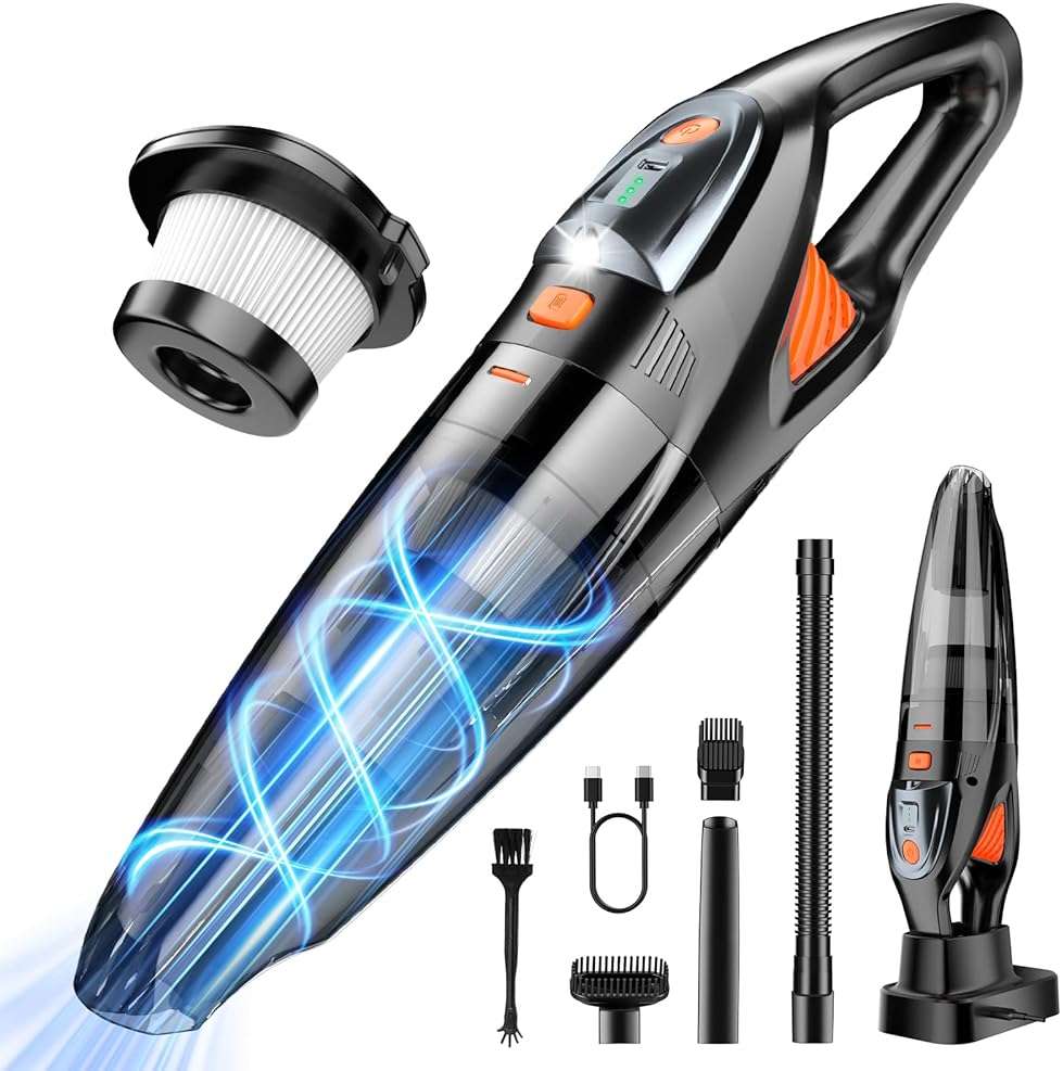 Handheld Vacuum Cordless 25000PA Powerful Suction, Portable Car Vacuum, 3 in 1 Hand Held Vacuum Rechargeable 8000mAh with LED Light, HEPA Filter, Home, Car Seats, Office, Pet Hair, Dust Buster - Image 1