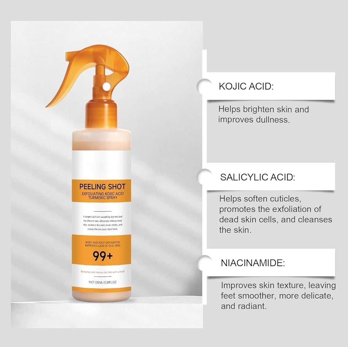 Kojic Acid Turmeric Peel Shot Keratin Care Spray, Exfoliating Peeling Solution, Peel Shot Turmeric Spray, Gentle Body Care for Smooth, At-Home Treatment for Smooth, Bright & Glowing Skin - Image 2