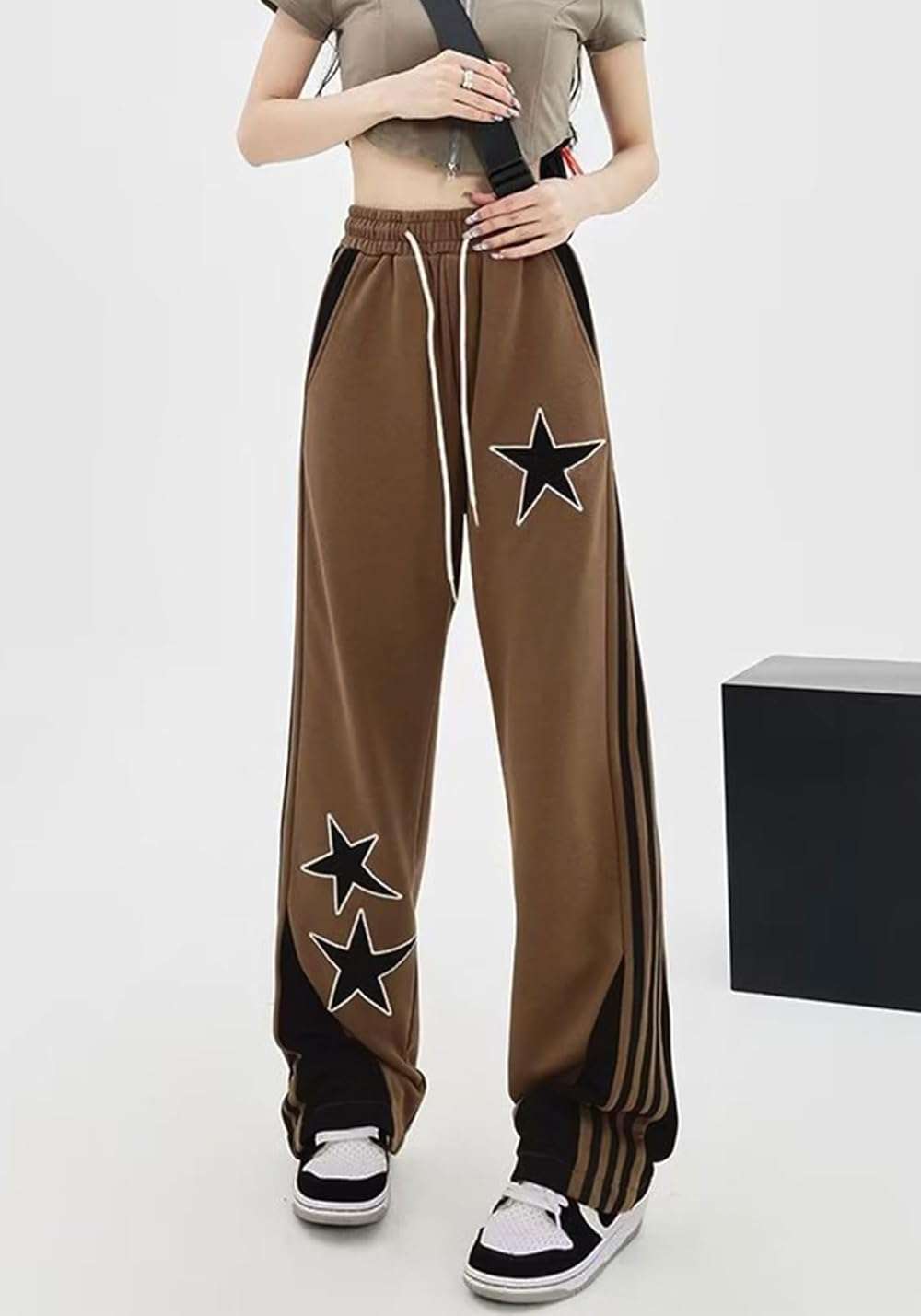 ZUNQKG Womens Y2k Striped Sweatpants Star Patchwork Straight Leg Drawstring Baggy Sweatpants with Pockets - Image 3