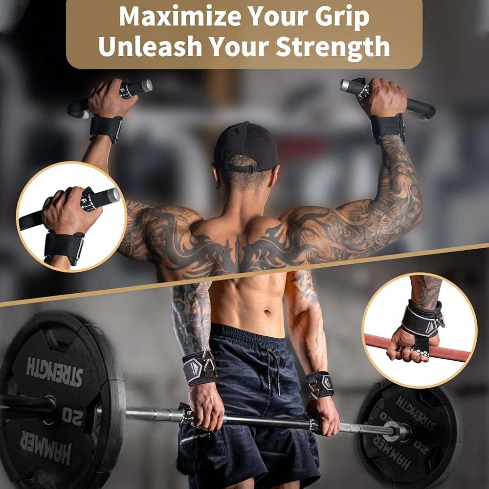 MOST GRIP Drip Glue Non-Slip Wrist Straps for Weightlifting, 2-in-1 Lifting Straps with D Rings for Cable Machine Workout, 10mm Neoprene Padded Wrist Wraps for Weight Lifting Deadlift - Image 4