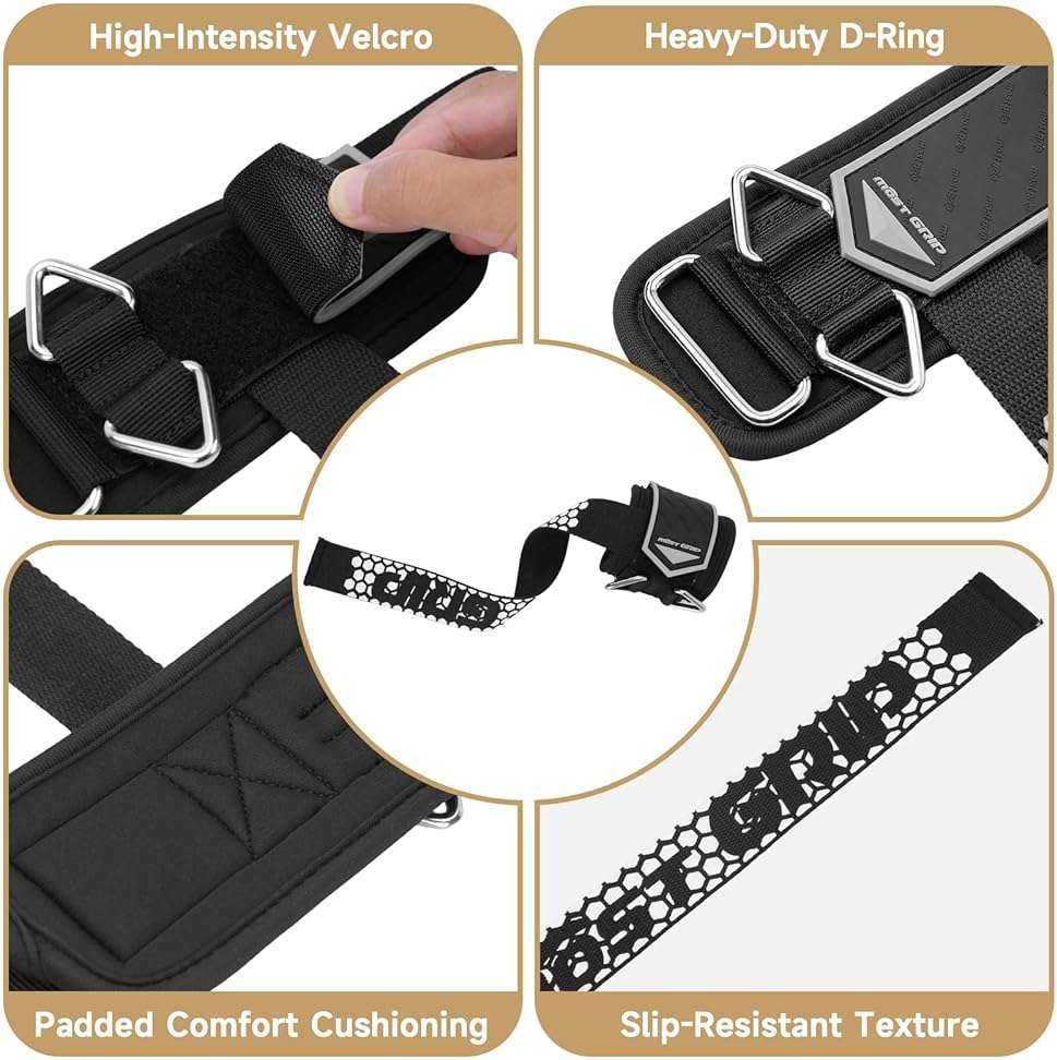 MOST GRIP Drip Glue Non-Slip Wrist Straps for Weightlifting, 2-in-1 Lifting Straps with D Rings for Cable Machine Workout, 10mm Neoprene Padded Wrist Wraps for Weight Lifting Deadlift - Image 5