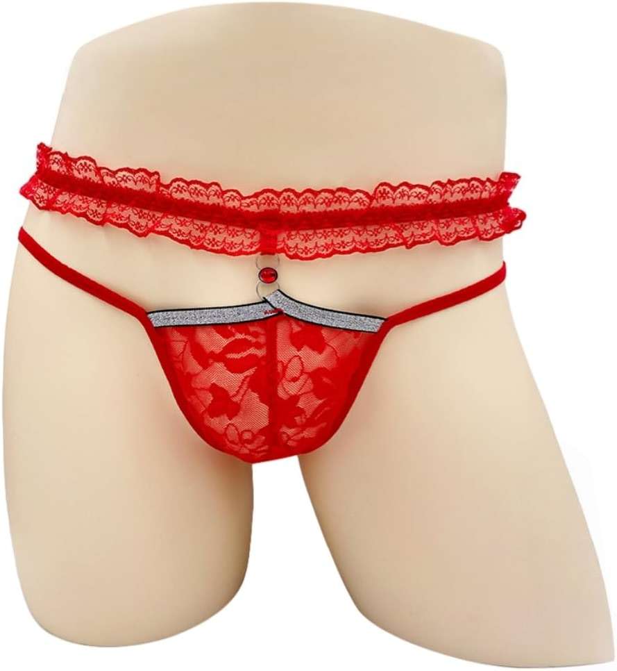 DKEGIFF Mens Lingerie Lace Sissy Panties Femboy For Cross Dressers | Feminine Underwear, Girly Thong, G string Male Outfit, One Size - Image 2