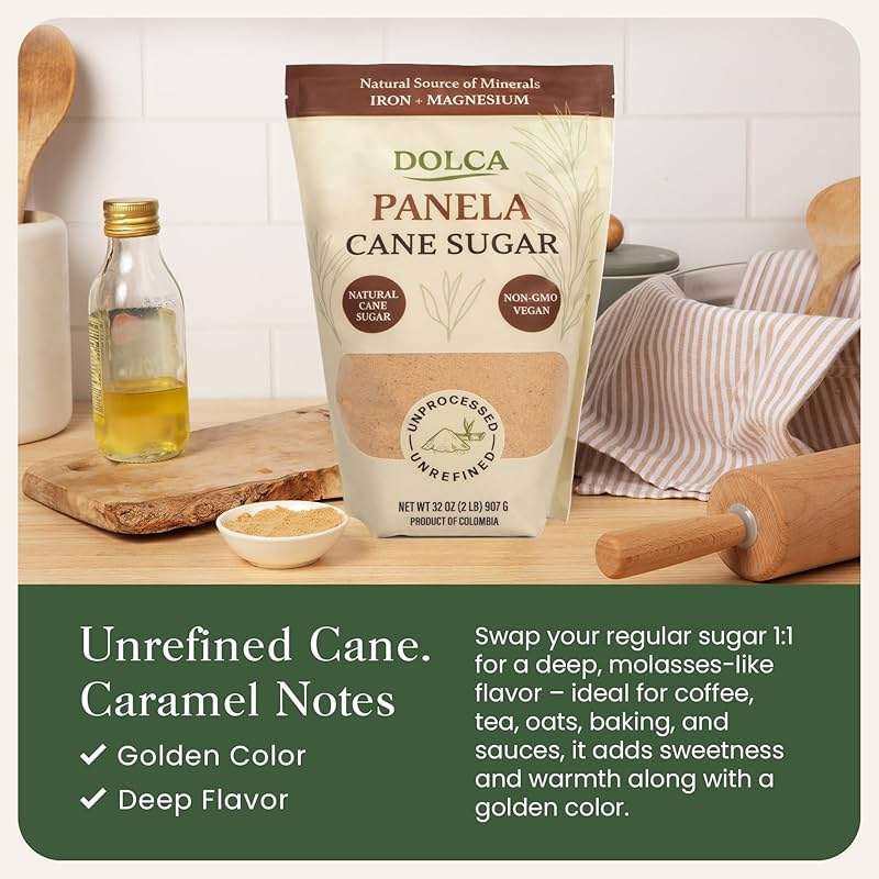 Dolca Panela – Unrefined Cane Sugar from Evaporated Cane Juice – Granulated Panela with Rich Caramel Flavor – 1:1 Replacement for Brown Sugar in Coffee, Tea & Baking - Image 2