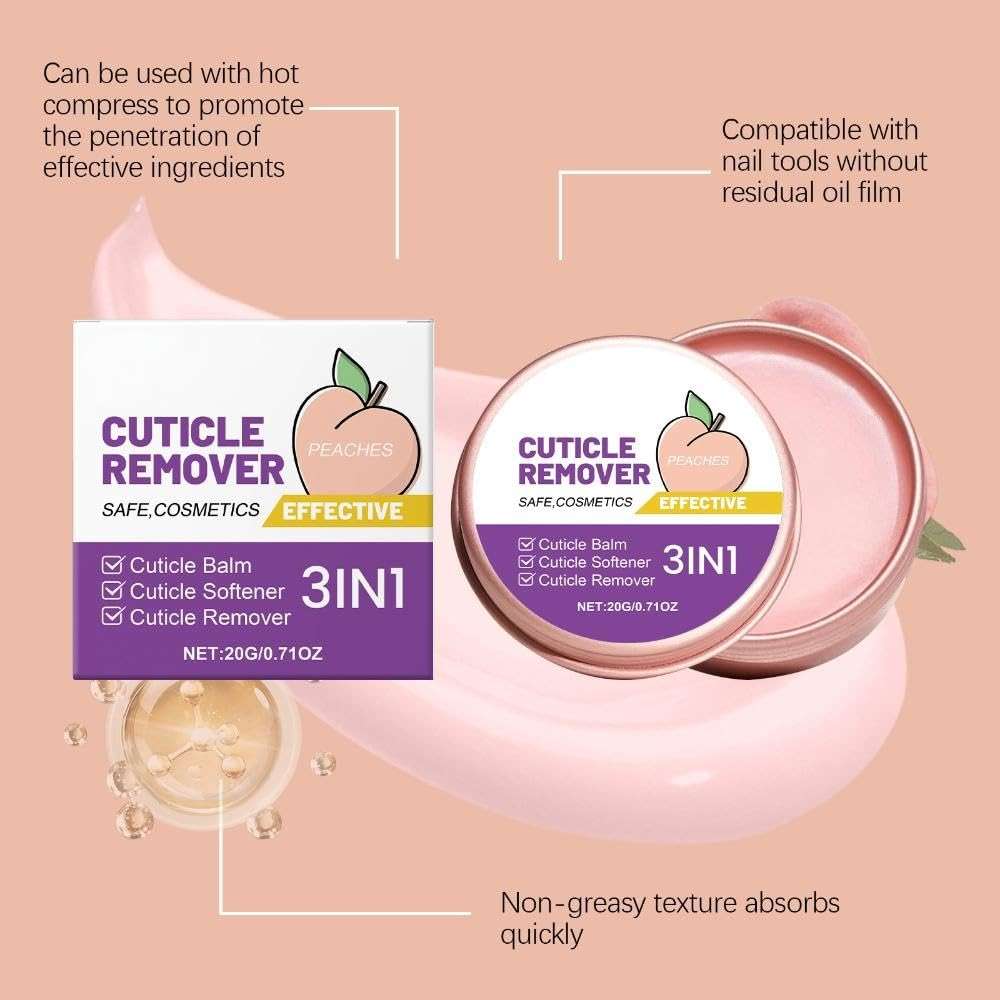 Peach Cuticle Exfoliating Balm – Nail & Hand Care Cream with Glycerin and Mineral Oil, Softens Cuticles, Locks in Moisture, Gentle Peach Scent - Image 2