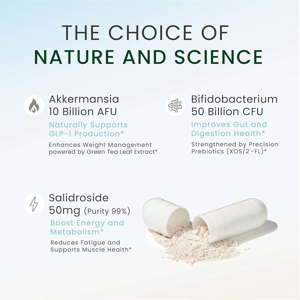 60Billion Akkermansia Muciniphila with Salidroside, Rhodiola, Bifidobacterium, Supports GLP-1 Production Naturally, Delayed Release, Advanced Gut Health, Appetite & Craving Control, 30 Servings - Image 5