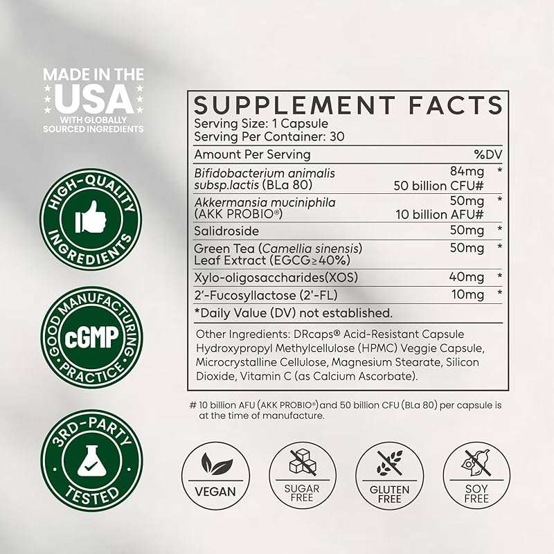 60Billion Akkermansia Muciniphila with Salidroside, Rhodiola, Bifidobacterium, Supports GLP-1 Production Naturally, Delayed Release, Advanced Gut Health, Appetite & Craving Control, 30 Servings - Image 7