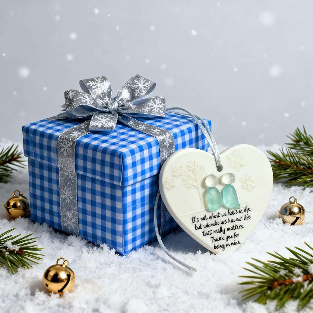 Sea Glass Friendship Snowflake Ornament Snow Shaped Christmas Tree Decorations, Timeless Friendship Heart Keepsake, Sea Glass Art for Best Friends (Heart Shape) - Image 3
