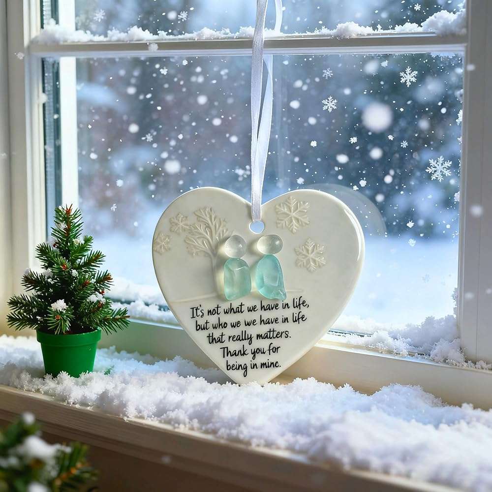 Sea Glass Friendship Snowflake Ornament Snow Shaped Christmas Tree Decorations, Timeless Friendship Heart Keepsake, Sea Glass Art for Best Friends (Heart Shape) - Image 4