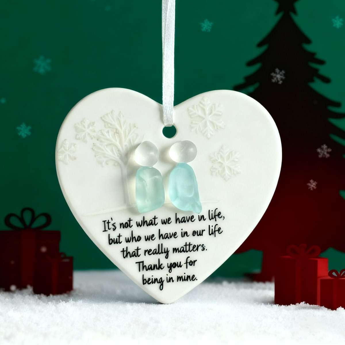Sea Glass Friendship Snowflake Ornament Snow Shaped Christmas Tree Decorations, Timeless Friendship Heart Keepsake, Sea Glass Art for Best Friends (Heart Shape) - Image 5