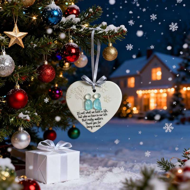Sea Glass Friendship Snowflake Ornament Snow Shaped Christmas Tree Decorations, Timeless Friendship Heart Keepsake, Sea Glass Art for Best Friends (Heart Shape) - Image 7