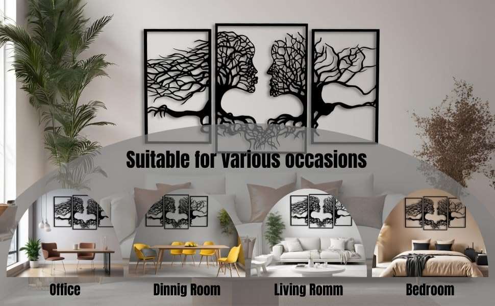 VAILLA Tree of Life Wall Wooden Art Abstract Tree Man Woman Face Large 3D Wooden Wall Decor Set of 3 Hanging Sculpture Modern Home Decoration 3D Textured Sculptures for Living Room Bedroom Office Dinnig Room (71"L x 39"W) - Image 3