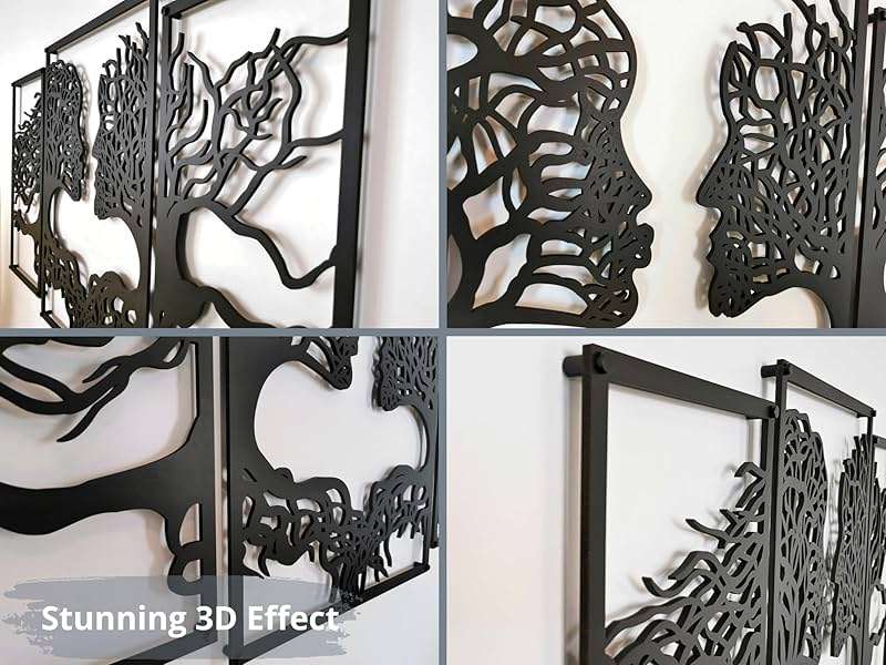 VAILLA Tree of Life Wall Wooden Art Abstract Tree Man Woman Face Large 3D Wooden Wall Decor Set of 3 Hanging Sculpture Modern Home Decoration 3D Textured Sculptures for Living Room Bedroom Office Dinnig Room (71"L x 39"W) - Image 5