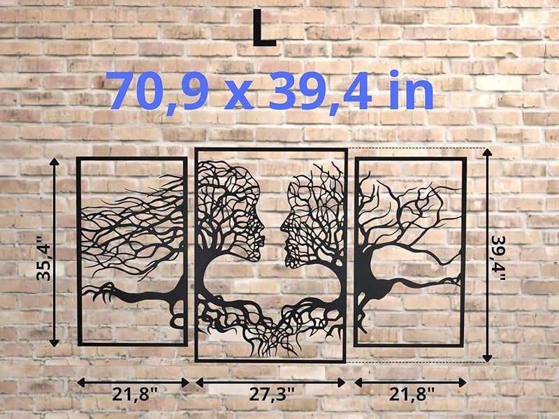 VAILLA Tree of Life Wall Wooden Art Abstract Tree Man Woman Face Large 3D Wooden Wall Decor Set of 3 Hanging Sculpture Modern Home Decoration 3D Textured Sculptures for Living Room Bedroom Office Dinnig Room (71"L x 39"W) - Image 6