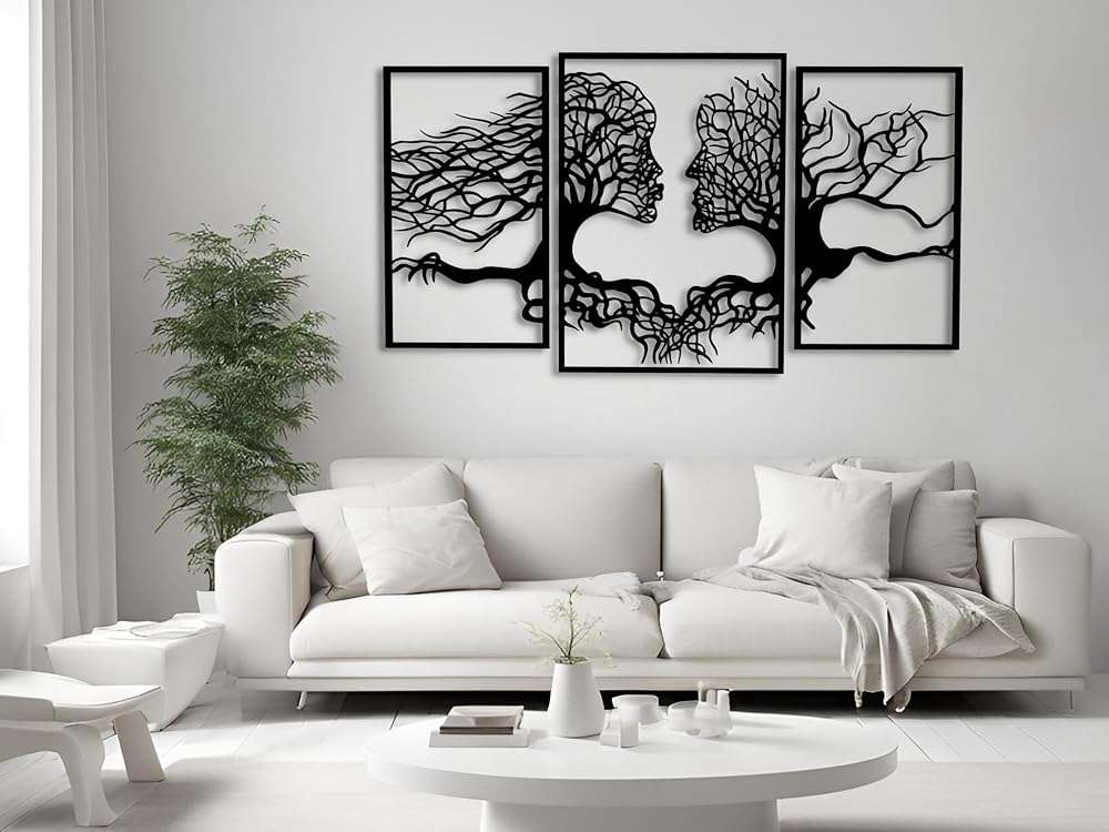 VAILLA Tree of Life Wall Wooden Art Abstract Tree Man Woman Face Large 3D Wooden Wall Decor Set of 3 Hanging Sculpture Modern Home Decoration 3D Textured Sculptures for Living Room Bedroom Office Dinnig Room (71"L x 39"W) - Image 7