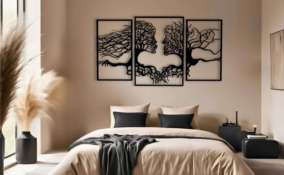 VAILLA Tree of Life Wall Wooden Art Abstract Tree Man Woman Face Large 3D Wooden Wall Decor Set of 3 Hanging Sculpture Modern Home Decoration 3D Textured Sculptures for Living Room Bedroom Office Dinnig Room (71"L x 39"W) - Image 8