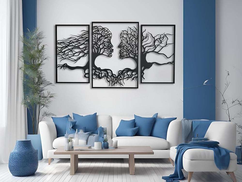 VAILLA Tree of Life Wall Wooden Art Abstract Tree Man Woman Face Large 3D Wooden Wall Decor Set of 3 Hanging Sculpture Modern Home Decoration 3D Textured Sculptures for Living Room Bedroom Office Dinnig Room (71"L x 39"W) - Image 9