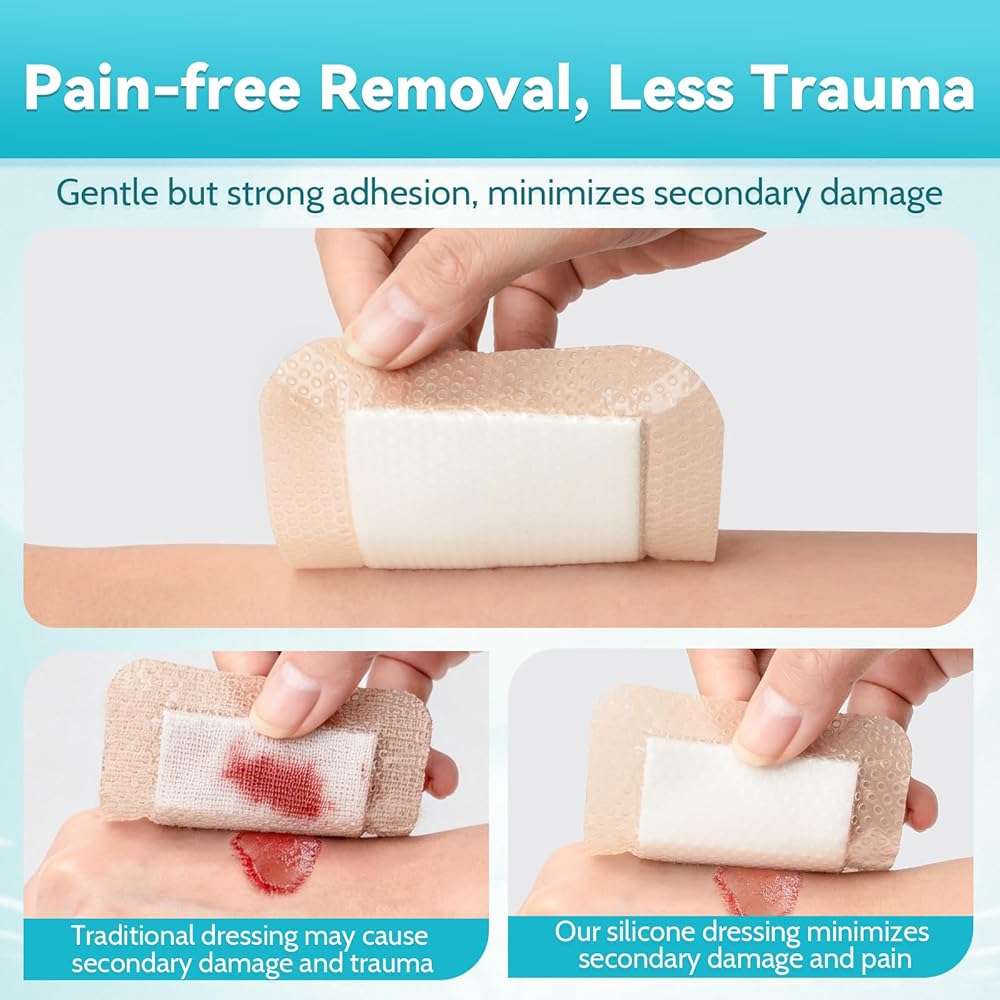20 Pack Silicone Foam Dressing 3"x3" Gentle Border, Waterproof Silicone Bandages for Wounds Care, Super Absorbent Wound Dressing, Bed Sore Patches, Self Adhesive Pressure Sore Pads - Image 4