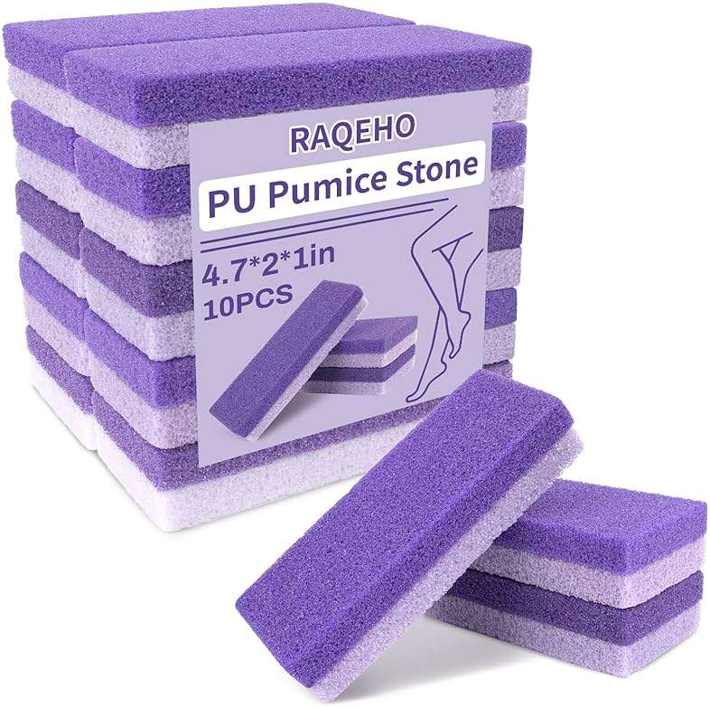 RAQEHO 10 Pumice Stone for Feet - 4.7 x 2 x 1 Inch Double Side Purple Foot Pumice Stone, Foot Filer Pedicura Scrubber for Callus Removal, Foot Care Spa Productos for Dark Elbows Hard Skin Exfoliating - Image 1