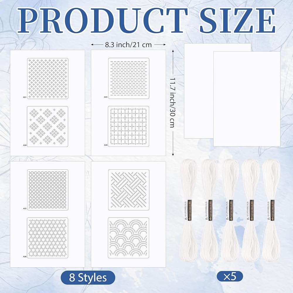 28 Pcs Sashiko Thread Kit Sashiko Needles Denim Fabric Embroidery Patterns Thimble Water Soluble Embroidery Kit for Sewing Hand Quilting Mending Supplies - Image 2