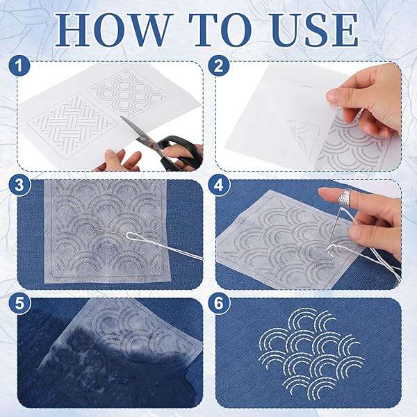 28 Pcs Sashiko Thread Kit Sashiko Needles Denim Fabric Embroidery Patterns Thimble Water Soluble Embroidery Kit for Sewing Hand Quilting Mending Supplies - Image 5