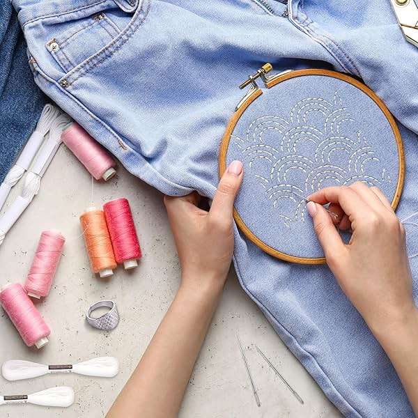 28 Pcs Sashiko Thread Kit Sashiko Needles Denim Fabric Embroidery Patterns Thimble Water Soluble Embroidery Kit for Sewing Hand Quilting Mending Supplies - Image 7