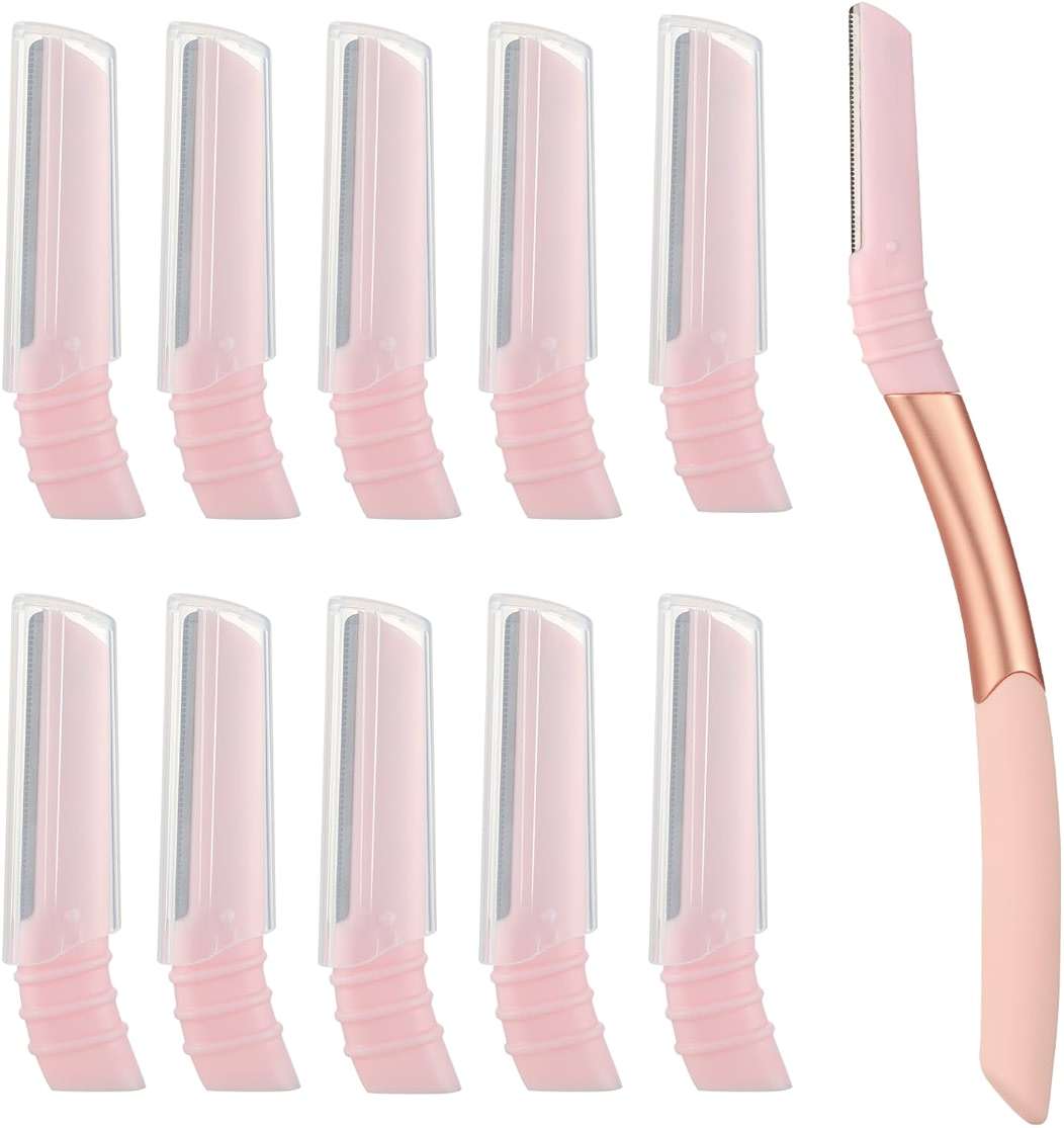 Mistfree Dermaplane Razor for Women Face, Eyebrow Razor with Reusable Handle and 10 Refill Blades, Professional Dermaplaning Tool Face Razors for Exfoliation, Peach Fuzz Removal, Eyebrow Shaping - Image 1