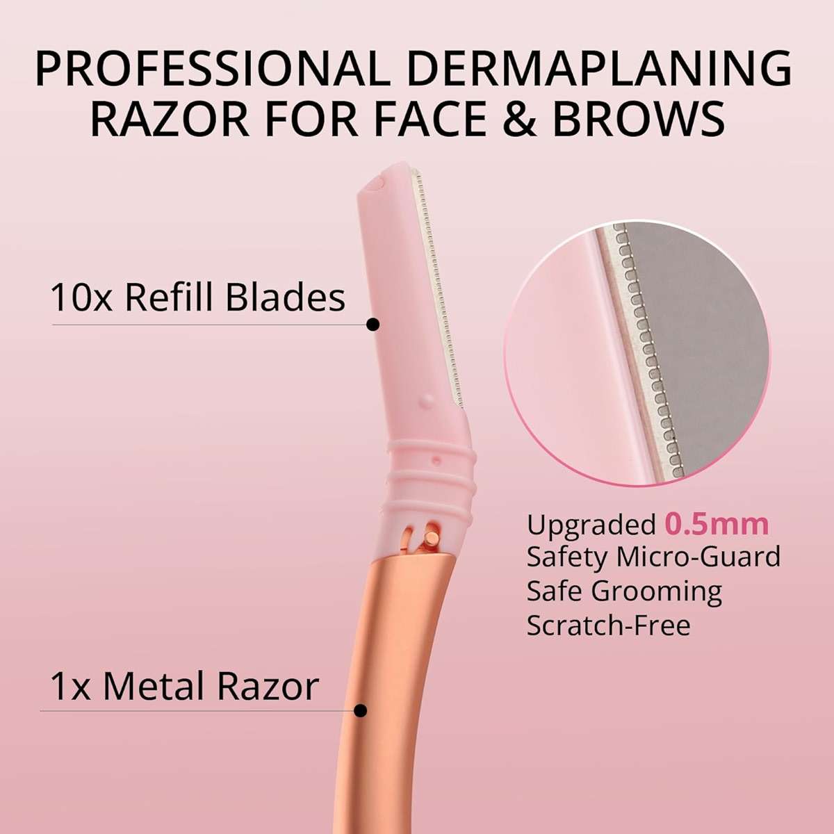 Mistfree Dermaplane Razor for Women Face, Eyebrow Razor with Reusable Handle and 10 Refill Blades, Professional Dermaplaning Tool Face Razors for Exfoliation, Peach Fuzz Removal, Eyebrow Shaping - Image 2