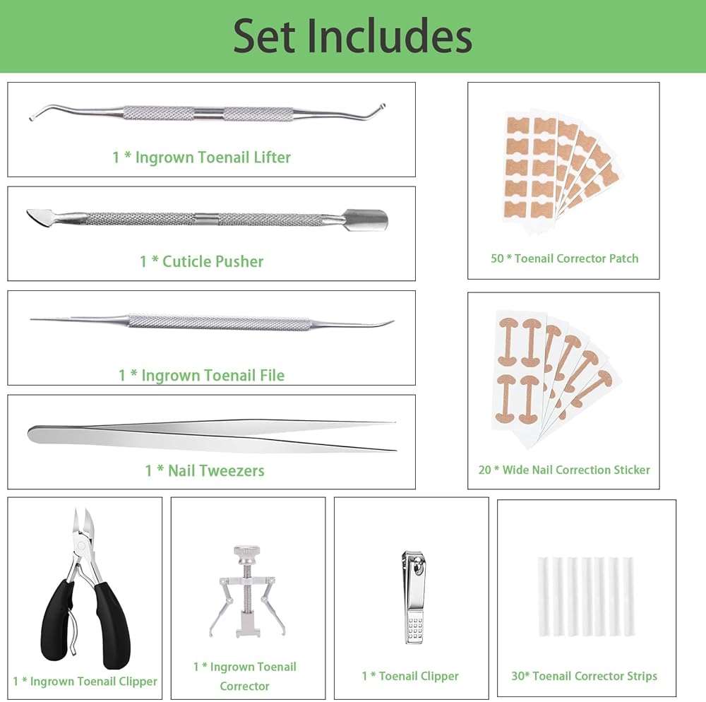 Ingrown Toenail Corrector Set, Professional Foot Care Kit for Ingrown Toenail Treatment & Removal, Toenail Straightener for Curved Pincer Thick Nails, Home Pedicure Tools for Men Women - Image 2
