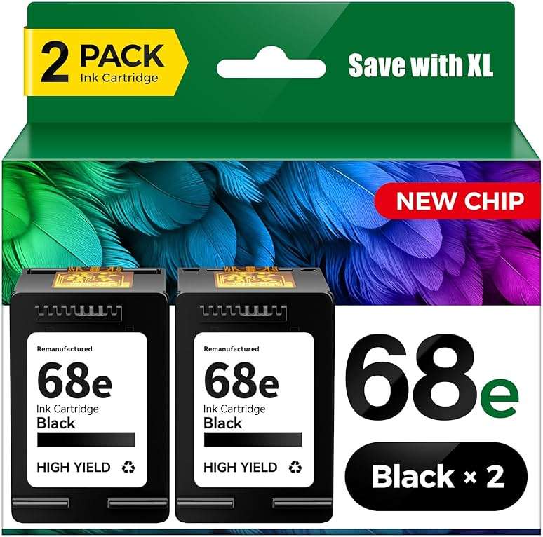 68XL Ink Cartridge Black 2-Pack High Yield Compatible for HP 68 68e Ink Cartridges Replacement for Envy 6155e 6500e 6552e 6555e 6558e 6100e 6152e Printer 6520e 6530e 6165e 6110e 6120e Laser All-in-One - Image 1
