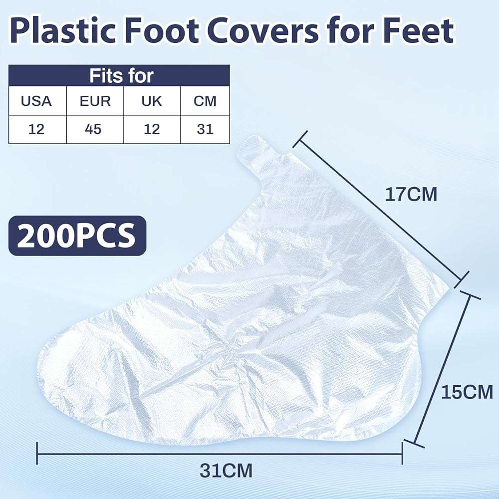 RAQEHO 200Pcs Plastic Foot Covers for Feet - Paraffin Bath Moisturizing Socks, Disposable Foot Gloves for Dry Cracked Heel Treatment Foot Care, Overnight Pedicure Bags Lotion Sock for Soften Feet - Image 2