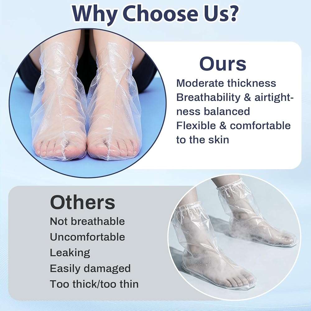 RAQEHO 200Pcs Plastic Foot Covers for Feet - Paraffin Bath Moisturizing Socks, Disposable Foot Gloves for Dry Cracked Heel Treatment Foot Care, Overnight Pedicure Bags Lotion Sock for Soften Feet - Image 4