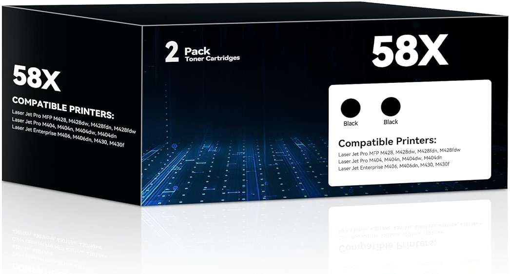 58X Toner Cartridge Black CF258X Toner Compatible with HP 58X 58A CF258X CF258A CF258 Ink Cartridge with Chip for Laserjet MFP M428fdw M428dw M428fdn Pro M404n M404dn M404dw M404 Printer(2 Pack) - Image 1