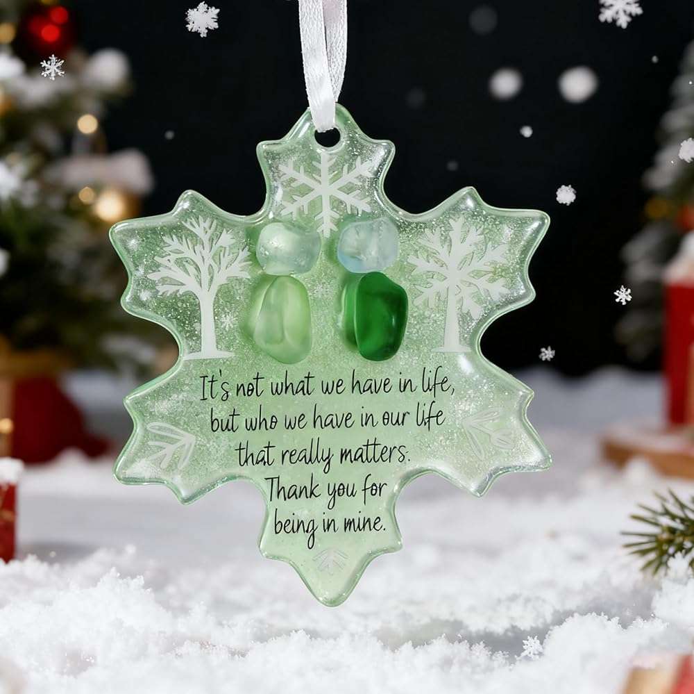 Sea Glass Friendship Snowflake Ornament Snow Shaped Christmas Tree Decorations, Timeless Friendship Heart Keepsake, Sea Glass Art for Best Friends (Snowflake) - Image 1