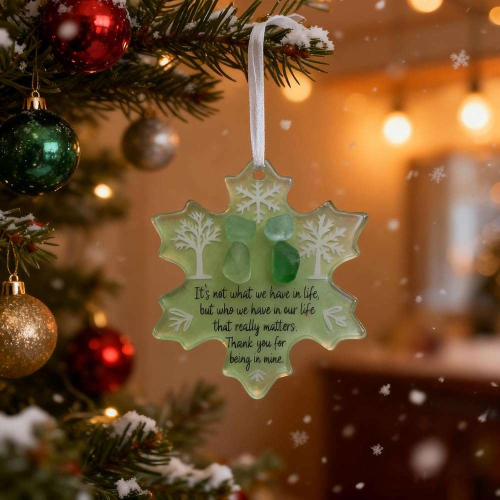 Sea Glass Friendship Snowflake Ornament Snow Shaped Christmas Tree Decorations, Timeless Friendship Heart Keepsake, Sea Glass Art for Best Friends (Snowflake) - Image 3