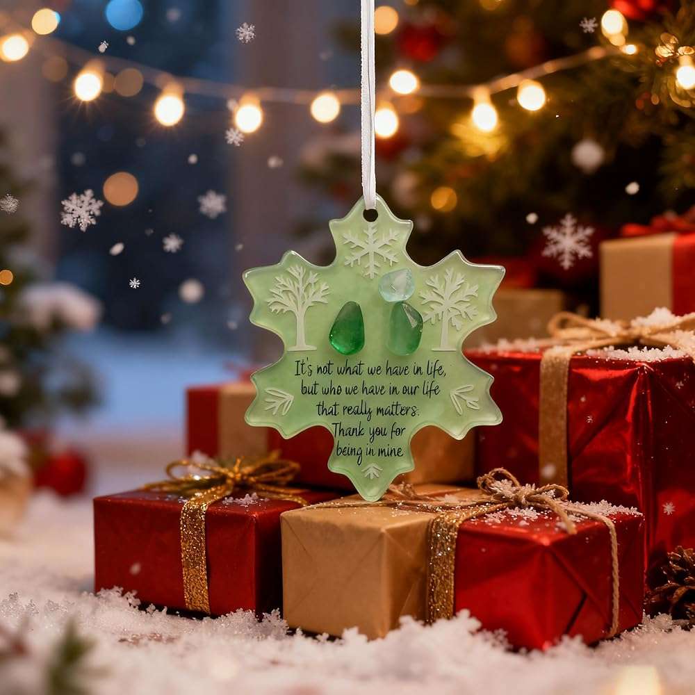 Sea Glass Friendship Snowflake Ornament Snow Shaped Christmas Tree Decorations, Timeless Friendship Heart Keepsake, Sea Glass Art for Best Friends (Snowflake) - Image 4