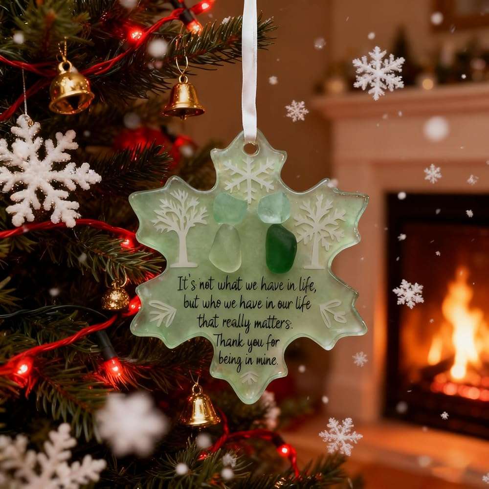 Sea Glass Friendship Snowflake Ornament Snow Shaped Christmas Tree Decorations, Timeless Friendship Heart Keepsake, Sea Glass Art for Best Friends (Snowflake) - Image 7