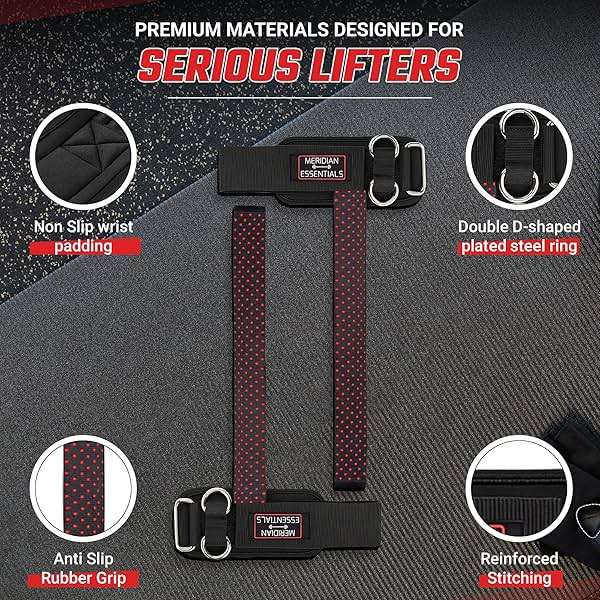 Meridian Essentials Weightlifting Straps with D-Ring – Heavy-Duty Lifting Straps with Cable Attachment, Neoprene Wrist Padding & Non-Slip Grip for Deadlifts, Rows, Cable Workouts & Pull Exercises - Black - Image 5