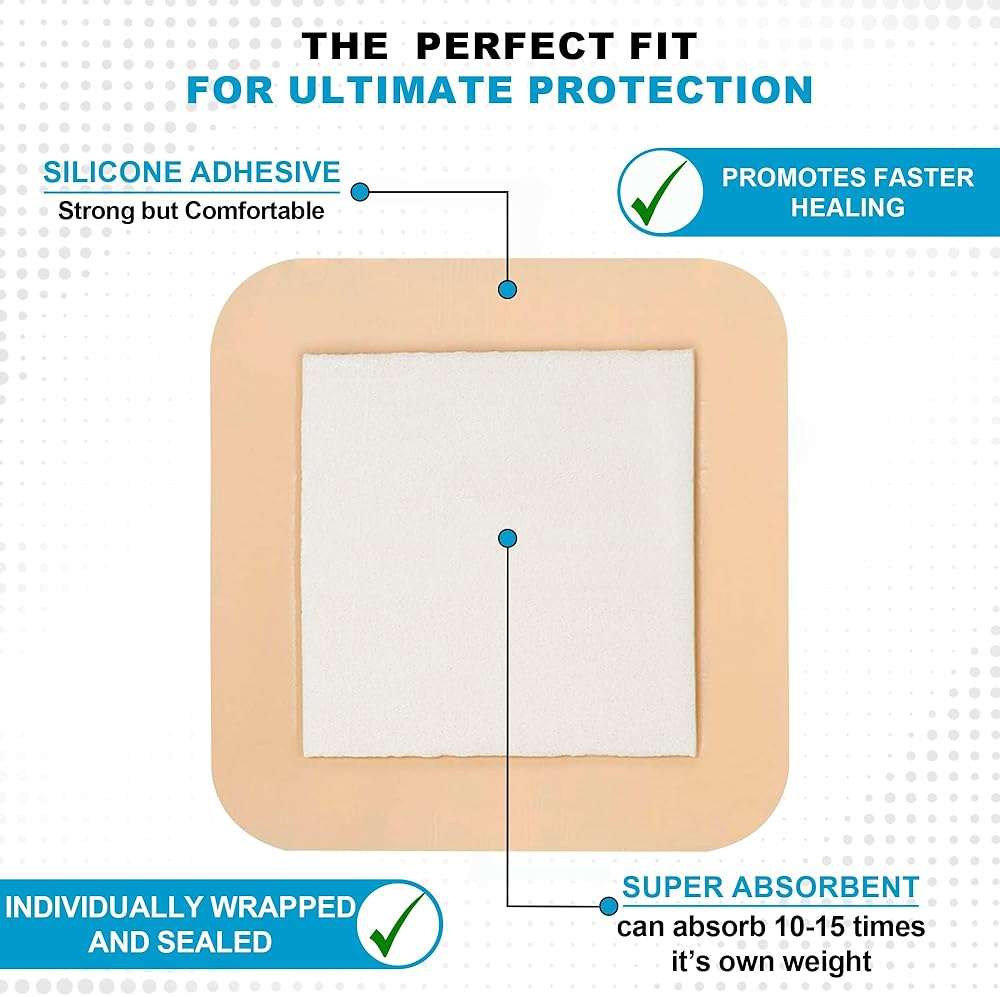 Medvance Hydrophilic Adhesive Wound Care Dressings - Waterproof Pressure Sore Care - Easy Apply Dressing for Wound Care - Wound Dressings for Burns (6"x6" Bandage, 4.1" x4.1' Wound Pad) (Box of 15) - Image 5