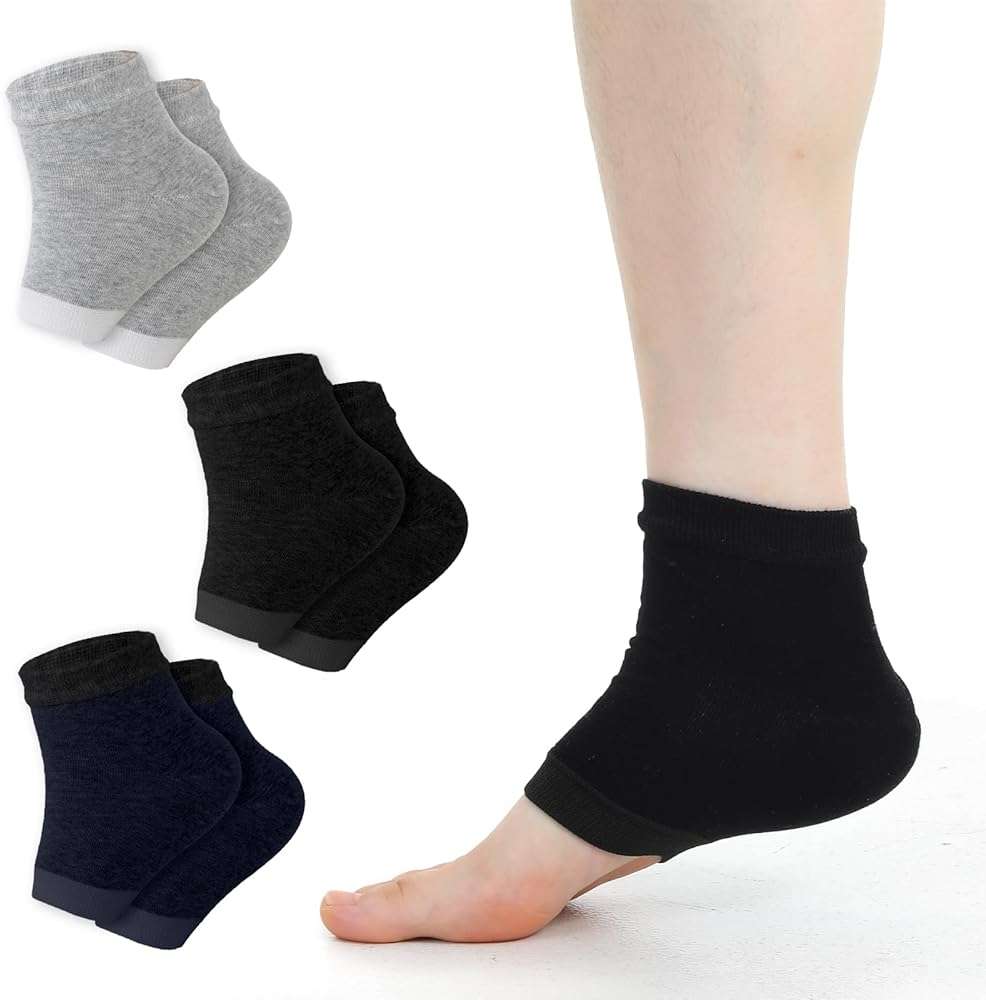 3 Pairs Moisturizing Heel Socks Dry Cracked Feet, Toeless Gel Socks, Heel Sock for Spa, Foot Care, Overnight Repair Treatment for Women & Men(Black, Grey, Navy Blue) - Image 1