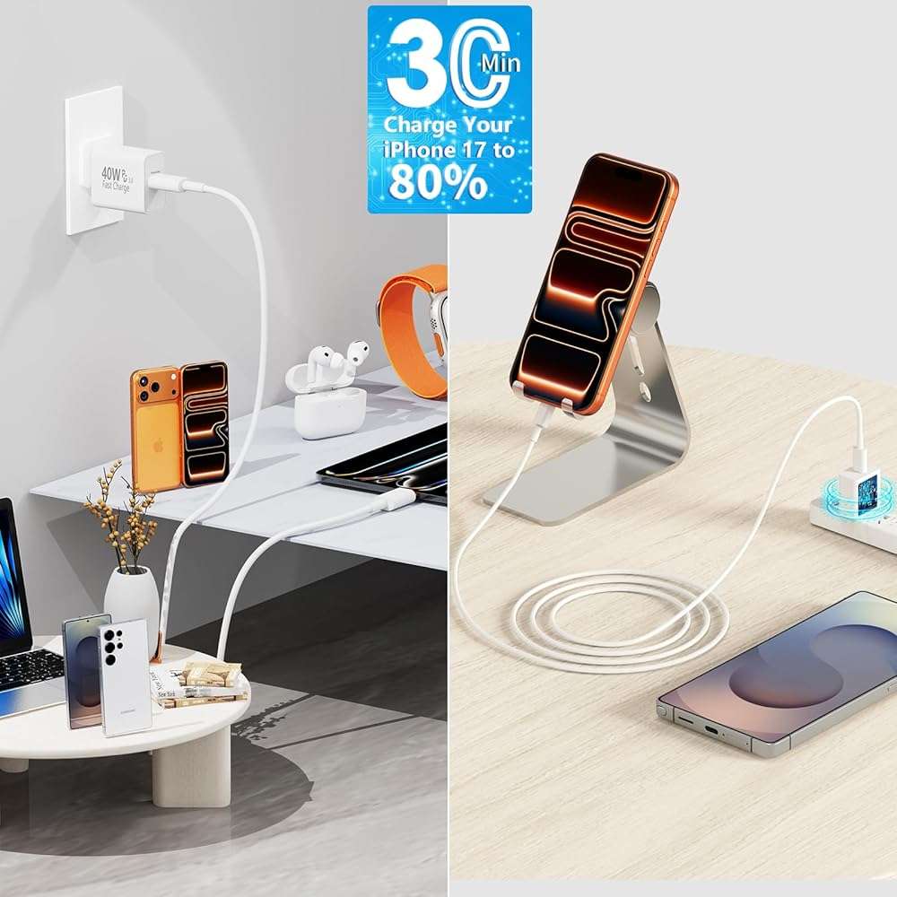[Apple MFi Certified] iPhone 17 Charger Fast Charging, LANWK 2Pack 40W USB-C Charger Block Dynamic Power Adapter Type C Wall Charger with 6FT Type-C Cord for iPhone 17/17 Pro/17 Pro Max/16 Pro/15/iPad - Image 8