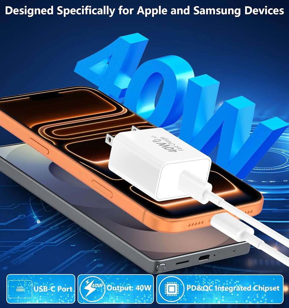 [Apple MFi Certified] iPhone 17 Charger Fast Charging, LANWK 2Pack 40W USB-C Charger Block Dynamic Power Adapter Type C Wall Charger with 6FT Type-C Cord for iPhone 17/17 Pro/17 Pro Max/16 Pro/15/iPad - Image 9