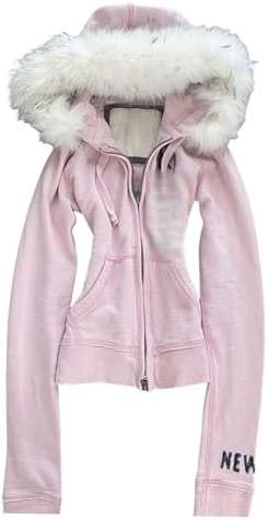 RICHTRUE Y2k Fur Zip Up Hoodie Women Teen Girls 2000s Preppy Clothes Grunge Vintage Sweatshirt Fall Winter Streetwear Jacket(Medium) - Image 1