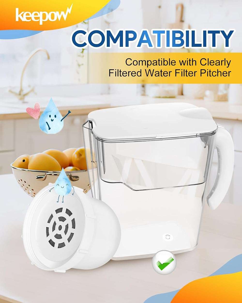 KEEPOW Filtered Replacement Filter Compatible with Clearly Filtered Water Filter Pitcher with Primer Bag, Last Up to 4 Months or 100 Gallons, 2 Pack - Image 2
